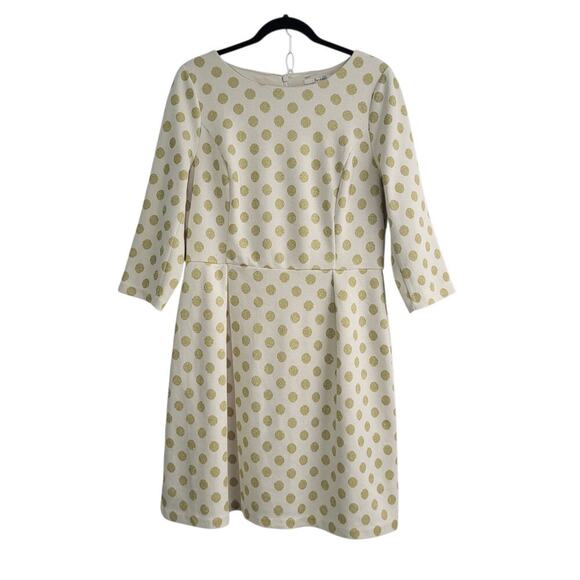 Boden Polka Dot Jacquard Dress US 12R Cream Gold Knit Holiday Party Knee Length - Picture 6 of 14